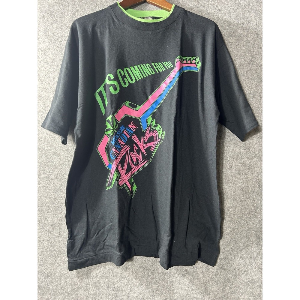 Vintage Molson Canadian Kicks Neon Guitar T-Shirt Made Canada Men's XL